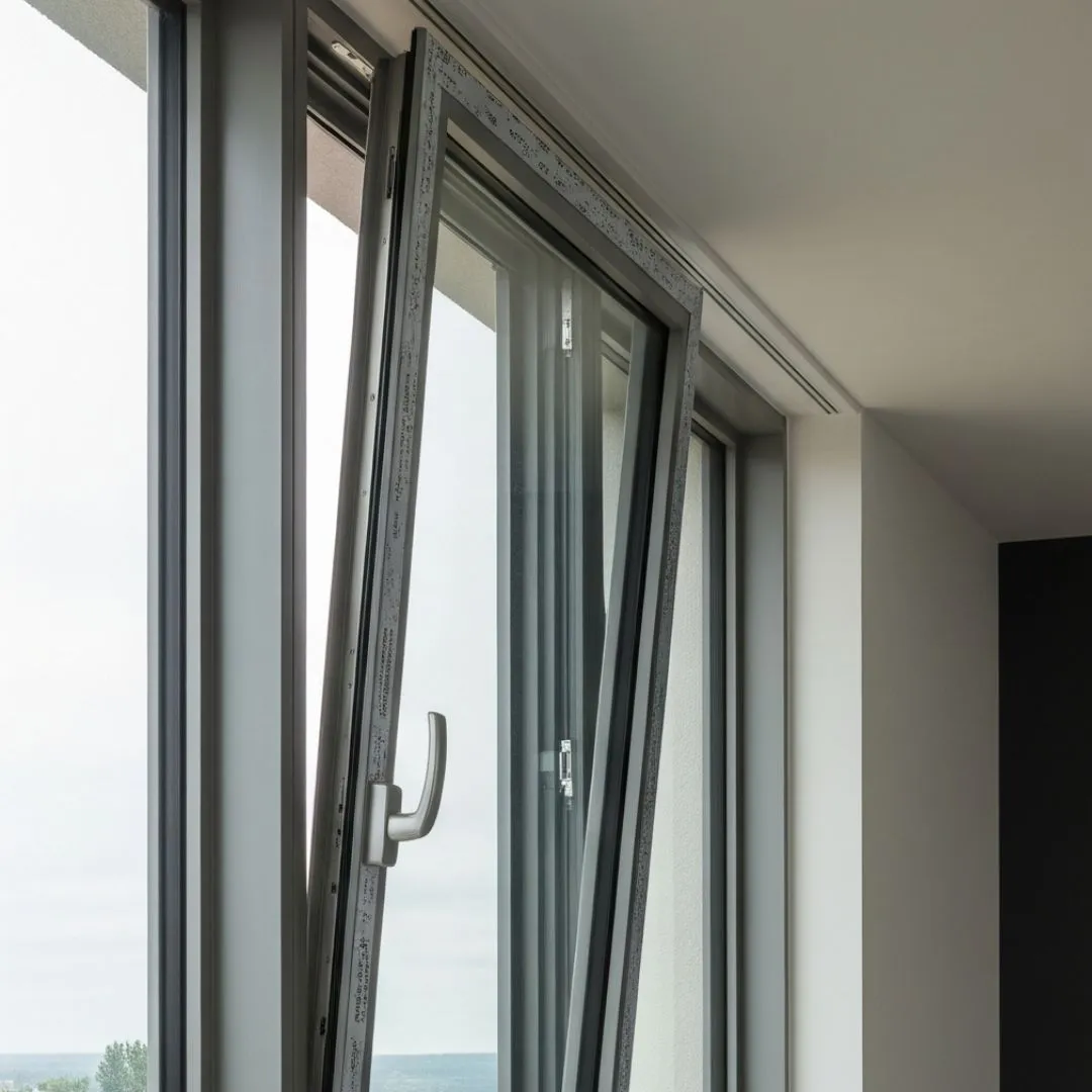 Modern tilt and turn windows in bright interior