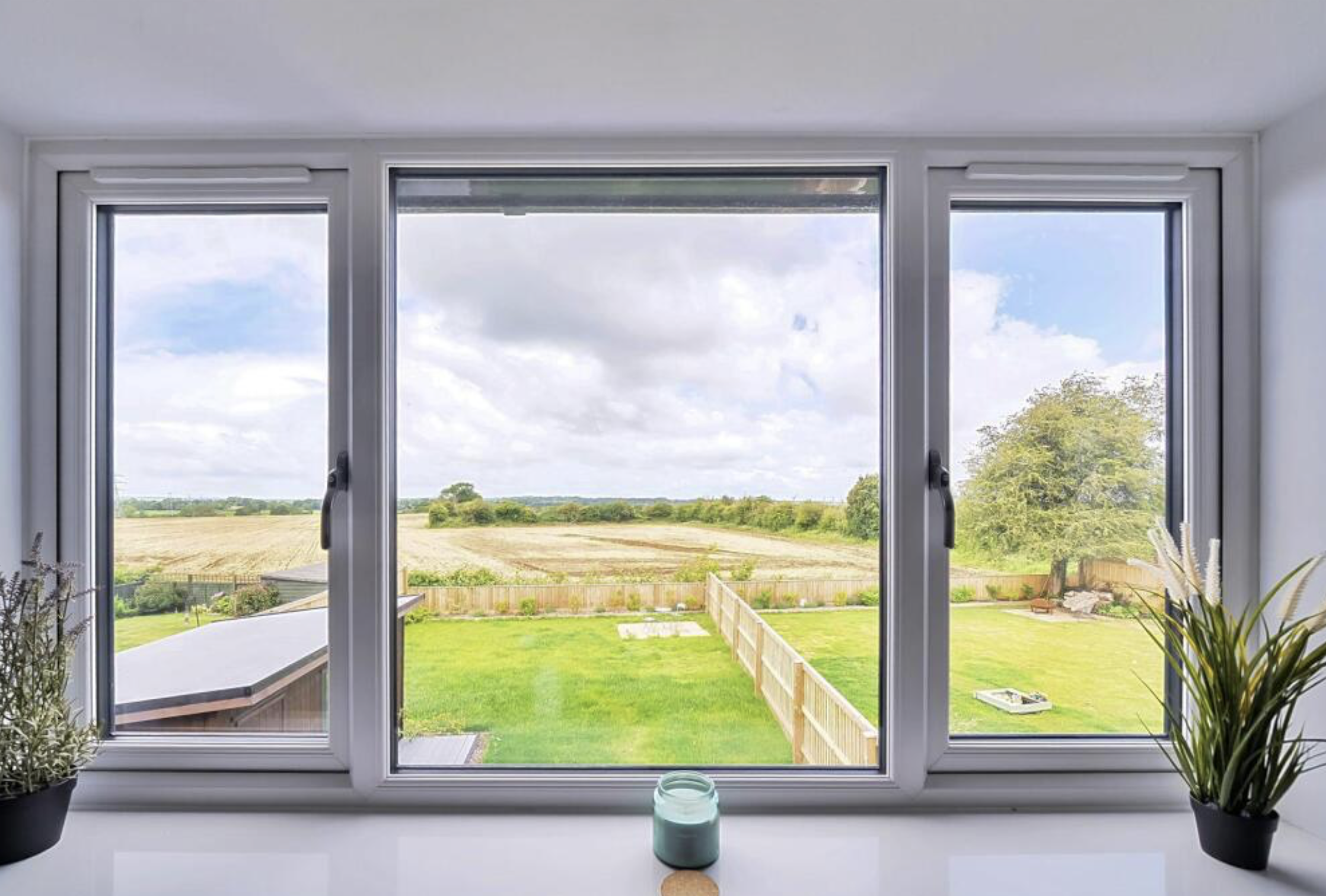 Slim aluminium casement windows modern facade